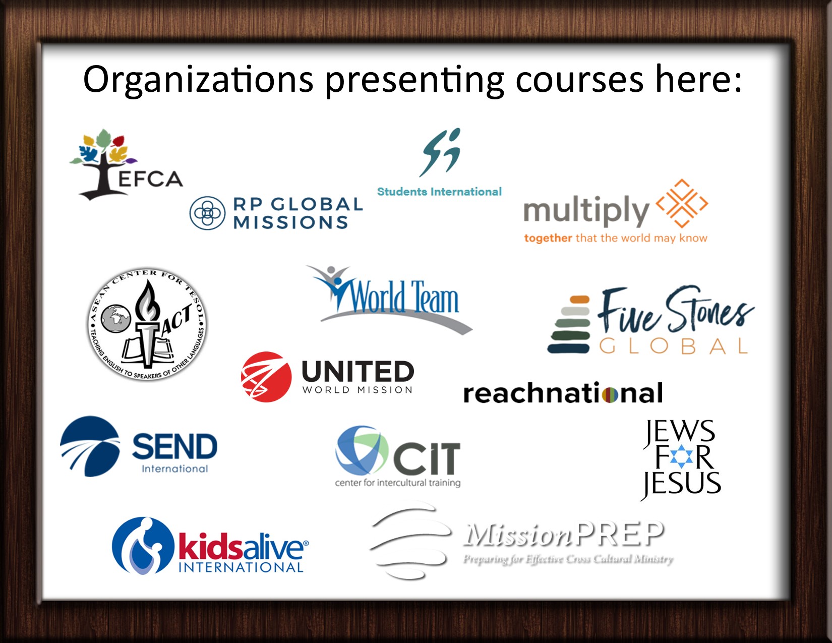 frame with logos of all the organizations who present courses on grow2serve.net