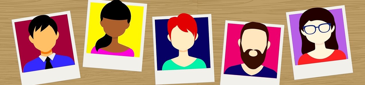 colorful cartoon pictures of 5 people